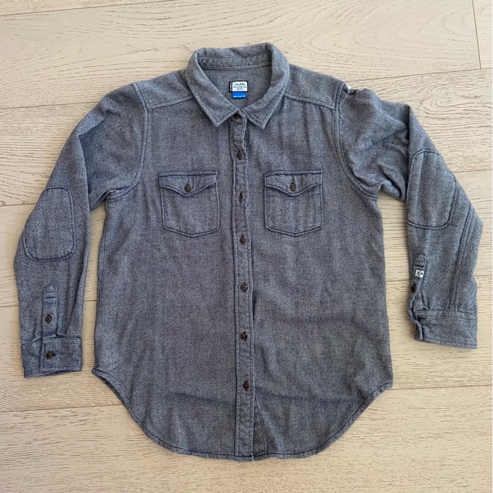Kavu Women’s Medium Gray Long Sleeve Flannel Shirt Elbow Patches Pockets Hiking - Picture 3 of 9